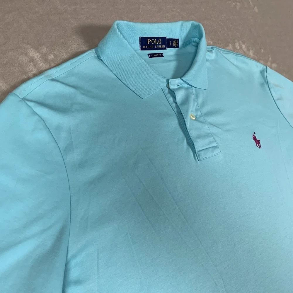 Polo Ralph Lauren Polo Shirt Mens Large Aqua Short Sleeve Preppy Casual Classic